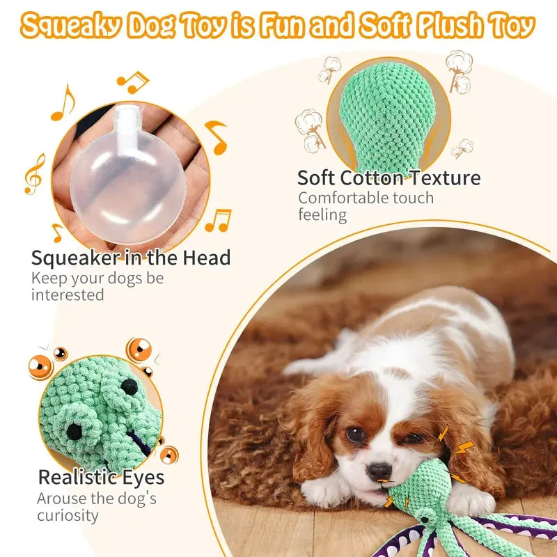 Dog Plush Octopus Chew Toy – Squeaky Interactive Teeth Cleaning Toy | ZenPawsShop