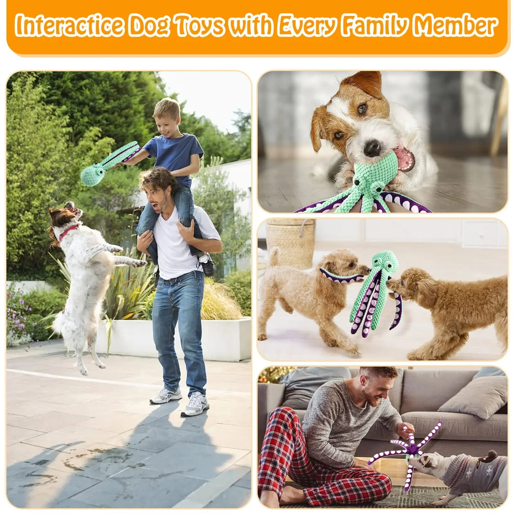 Dog Plush Octopus Chew Toy – Squeaky Interactive Teeth Cleaning Toy | ZenPawsShop