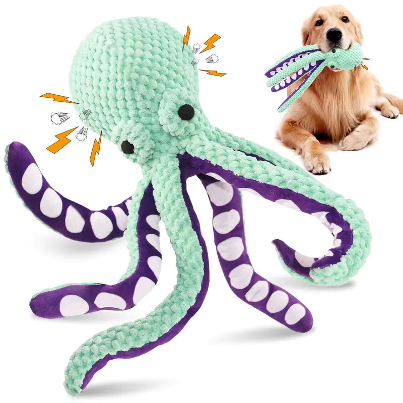 Dog Plush Octopus Chew Toy – Squeaky Interactive Teeth Cleaning Toy | ZenPawsShop