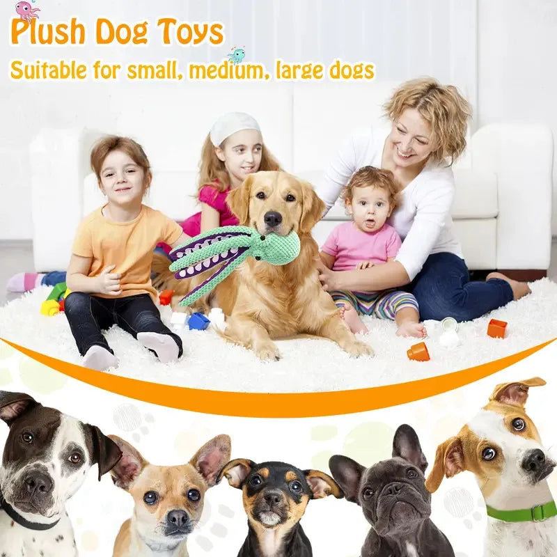 Dog Plush Octopus Chew Toy – Squeaky Interactive Teeth Cleaning Toy | ZenPawsShop