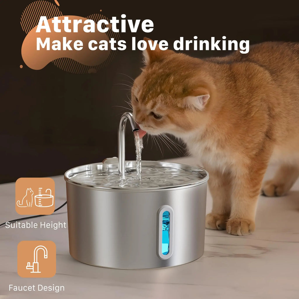 Automatic Pet Water Fountain – 2.2L Stainless Steel Silent Pump with Filter | ZenPawsShop