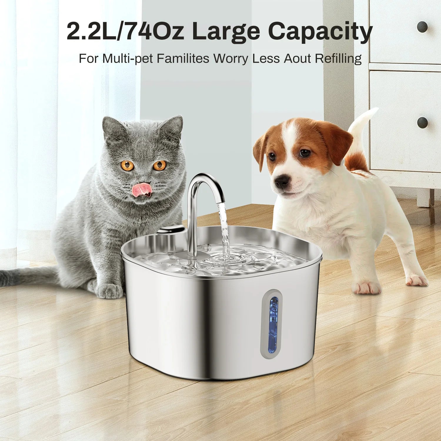 Automatic Pet Water Fountain – 2.2L Stainless Steel Silent Pump with Filter | ZenPawsShop