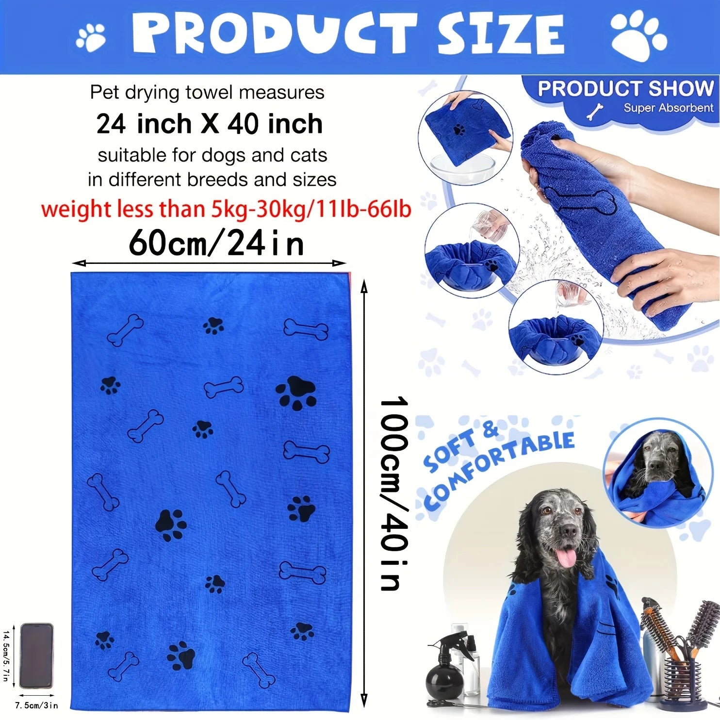 Dog Microfiber Bath Towel – Quick-Drying Super Absorbent Pet Bath Towel | ZenPawsShop