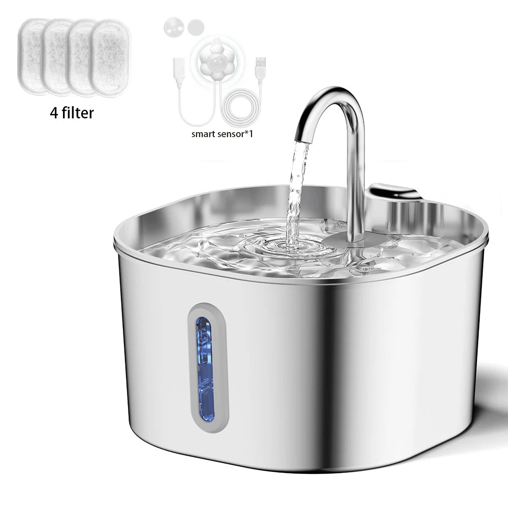 Automatic Pet Water Fountain – 2.2L Stainless Steel Silent Pump with Filter | ZenPawsShop